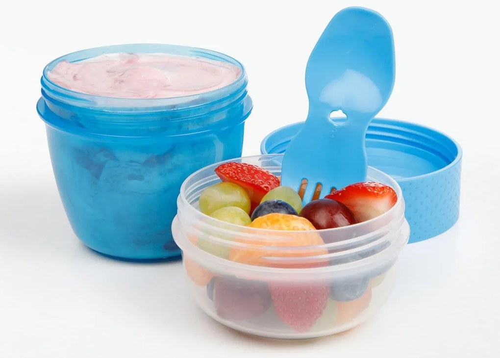 Box na jogurt a müsli, 2 komory + lyžica, SISTEMA, mix farieb Farba škatuliek SISTEMA: Fialová