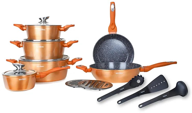 15-dielna sada riadu s mramorovým povrchom BestBerg BBN-1015G / zlatá