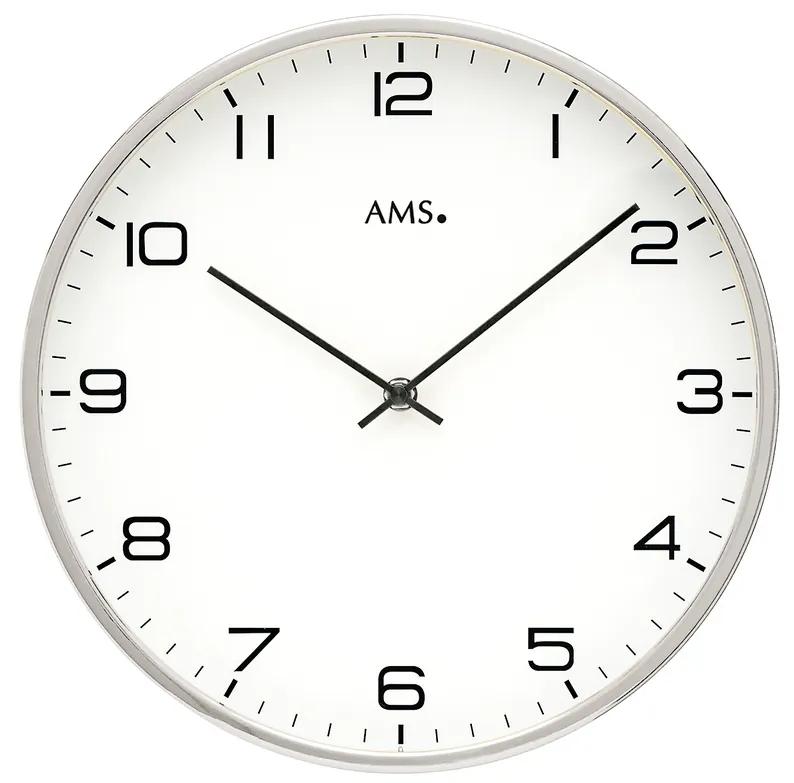 Moderné kovové hodiny AMS 9658 strieborné