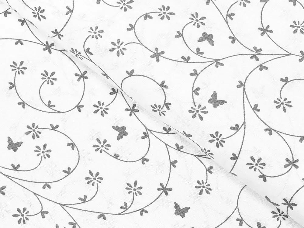 Biante Bavlnené prestieranie na stôl Sandra SA-049 Drobné sivé kvietky a motýliky na bielom 30x40 cm