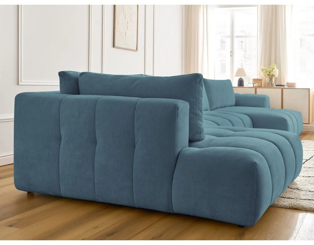 Modrá rozkladacia/s úložným priestorom rohová pohovka (ľavý roh/do tvaru "U") Fuji – Bobochic Paris