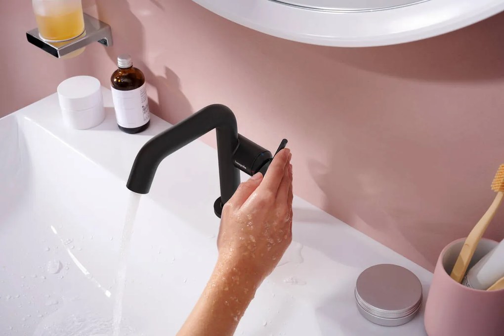Hansgrohe Tecturis S, páková umývadlová batéria 110 Fine CoolStart EcoSmart+ s Push-Open, čierna matná, HAN-73320670