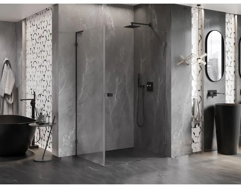 Mexen Lunar-B L pravostranný výklopný sprchový kút 85 x 80 cm, číre sklo, brúsený grafit, 832L-085-080-66-00-P