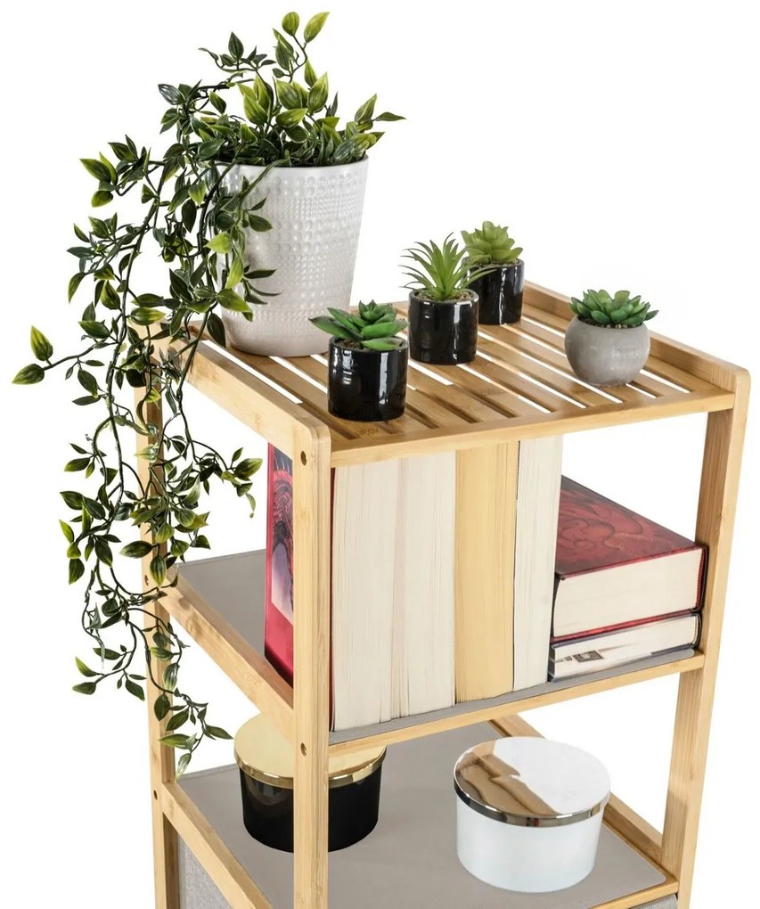 G21 Bambusový regál s košíkmi, 5 políc, béžová, 5 poschodí