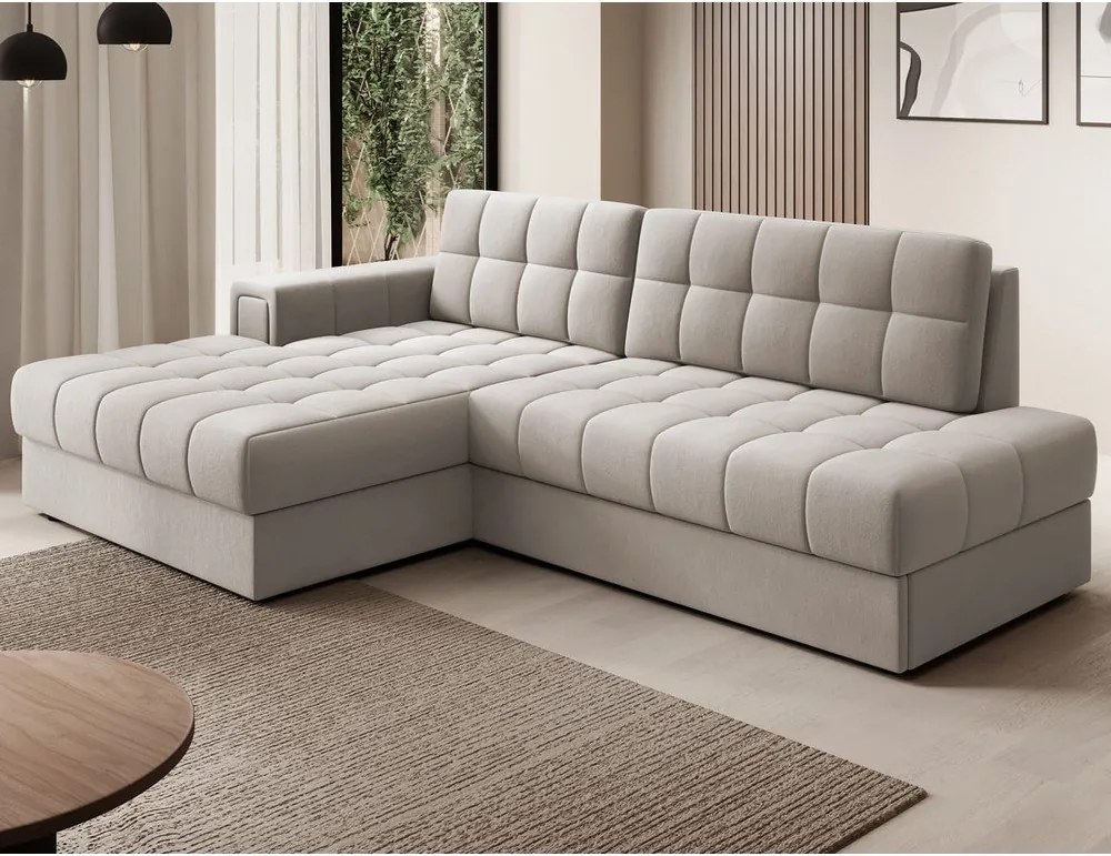 Béžová zamatová rozkladacia rohová pohovka (ľavý roh/s leňoškou) Blezalt – ELTAP