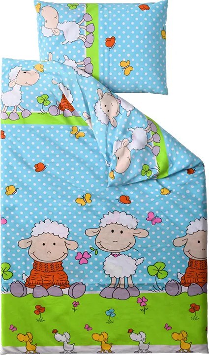 Bavlnené obliečky do postieľky OVEČKY modré Rozmer obliečky: 45 x 65 cm | 90 x 135 cm