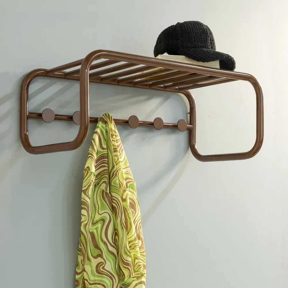 Tmavohnedý kovový nástenný vešiak s poličkou Retro – Spinder Design