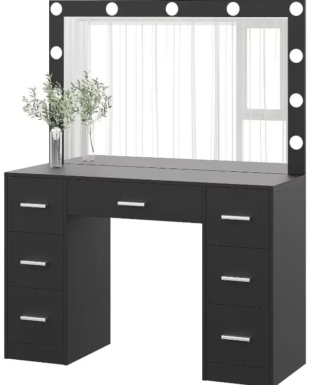 Toaletný stolík Hollywood STAR čierny s LED osvetlením