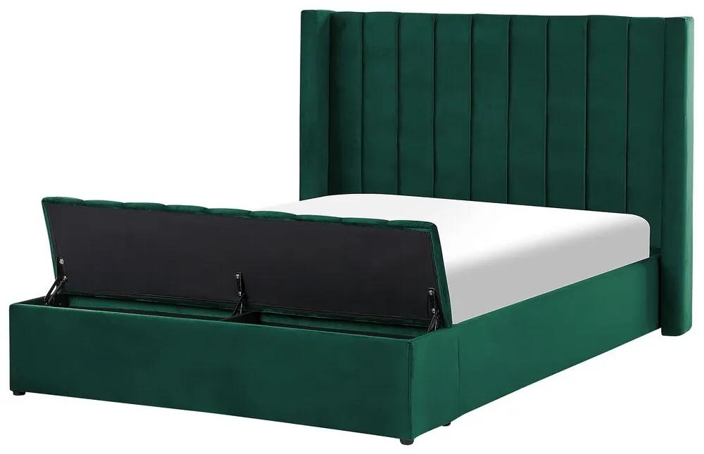 Zamatová vodná posteľ s úložným priestorom 140 x 200 cm zelená NOYERS Beliani