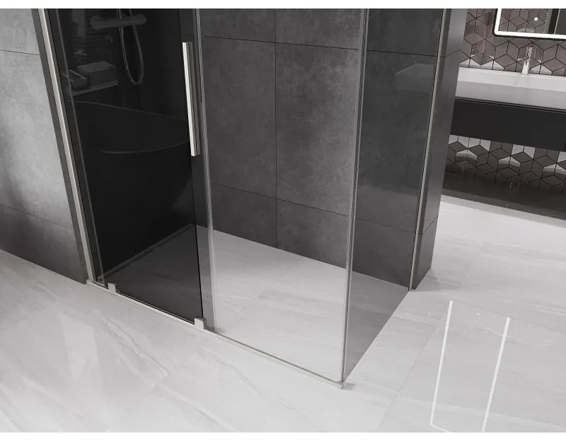 Mexen Velar, sprchový kút s posuvnými dverami 130 x 75 cm, 8mm šedé sklo, brúsená oceľ, 871-130-075-41-97