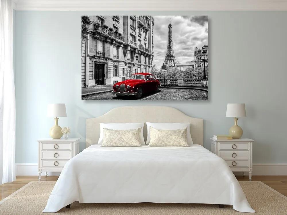 Obraz červené retro auto v Paríži - 120x80