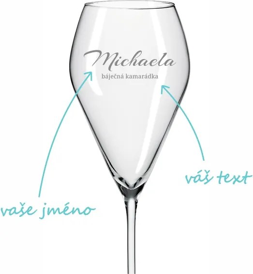 Pieskovaný pohár na prosecco s menom