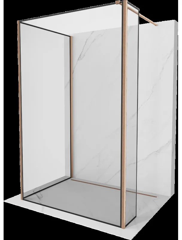 Mexen Kioto sprchová stěna Walk-in 90 x 80 x 30 cm, černý vzor, broušená měď - 800-090-080-221-65-70-030
