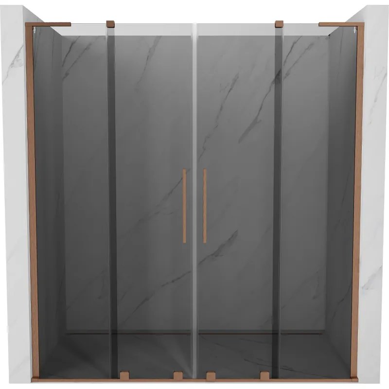 Mexen Velar L Duo, posuvné sprchové dvere do otvoru 200 cm, 8mm šedé sklo, medená matná, 871-200-003-42-65
