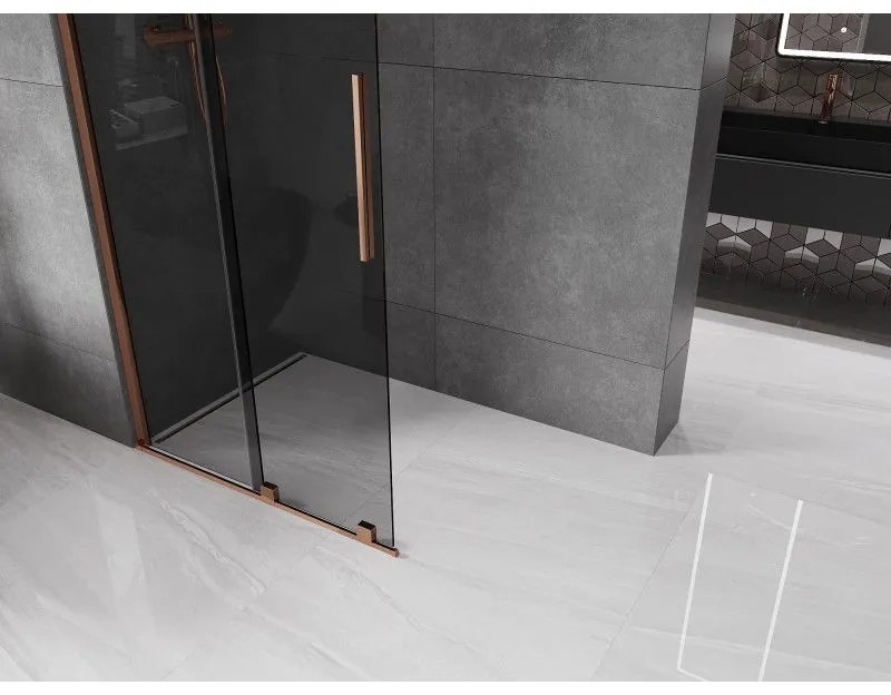 Mexen Velar, sprchová zástena s posuvnými dverami Walk-in 75 x 200 cm, 8mm šedé sklo, ružové zlato, 871-075-000-43-60