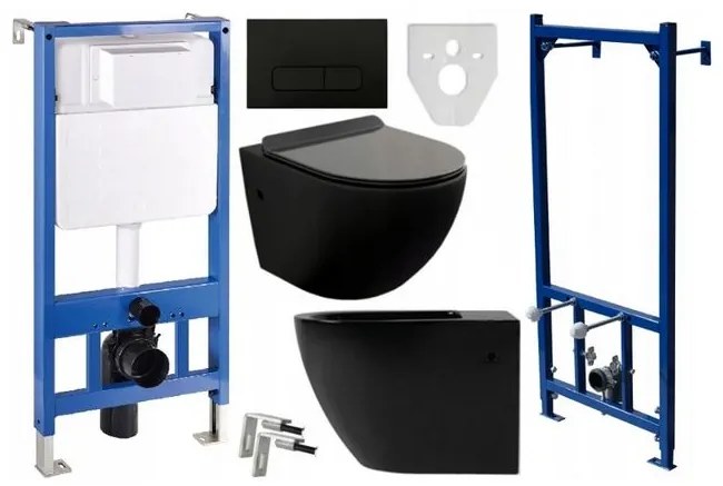 Závesný set Mexen Fenix + WC Lena + bidet + tlačidlo, čierna, 2010000014684