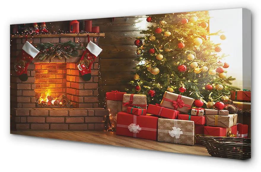 Obraz na plátne Krb Vianočné darčeky 120x60 cm