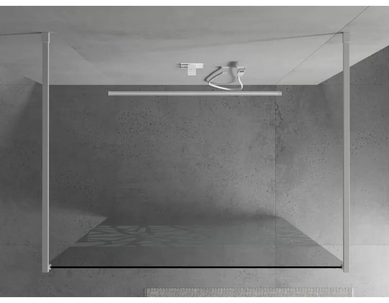 Mexen Kioto, priechodná sprchová zástena 110 x 200 cm, 8mm sklo číre/biely vzor, 2x biela stabilizačná rozpera, 800-110-002-20-85