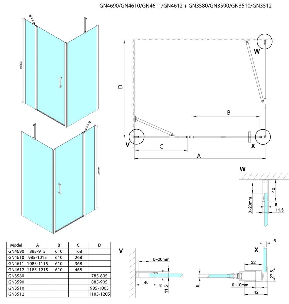 Gelco Gelco, LORO štvorcová sprchová zástena 900x900 mm, GN4690-04