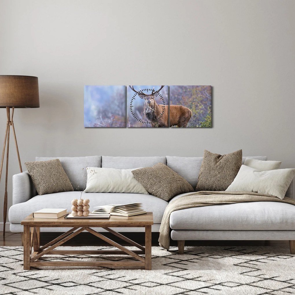Obraz - Jeleň v krajine (s hodinami) (90x30 cm)