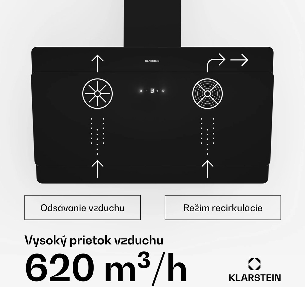 Klarstein Aurica 60, digestor, 60 cm, nástenný, 620 m³/h, LED, dotykové ovládanie, sklo, čierny