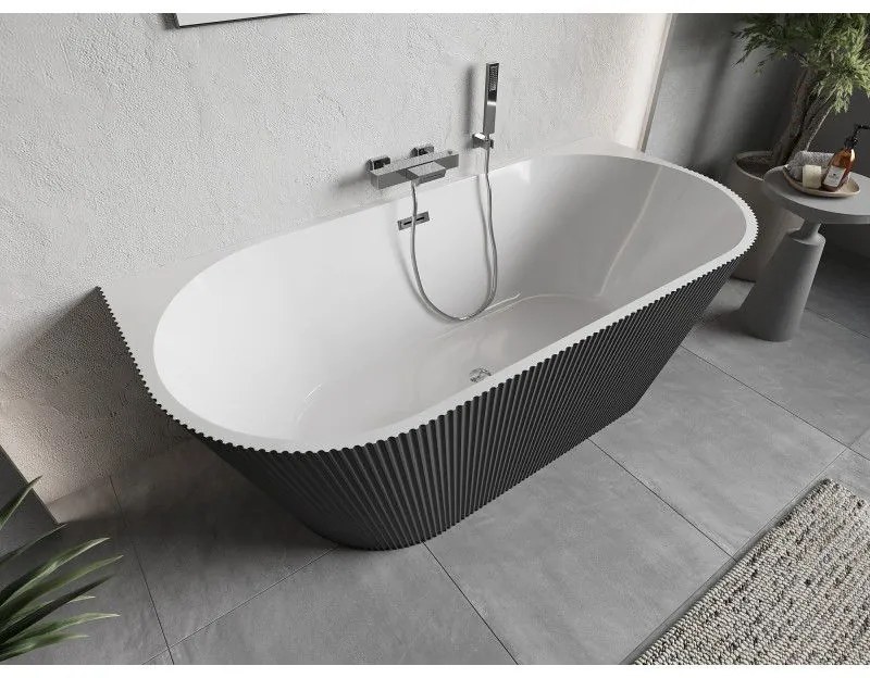 Mexen Oris, voľne stojaca ryhovaná vaňa 150 x 75 cm, biela-šedá, chrómový prepad, 52871507562-01