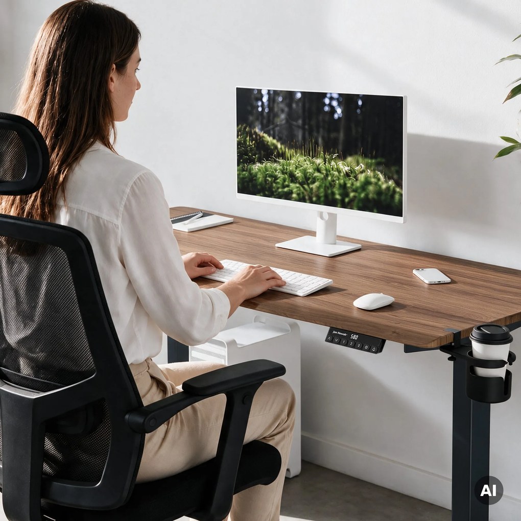 Elektrický stôl s reguláciou výšky ergonomický antracitový/orech,1600x800 mm: ARIA
