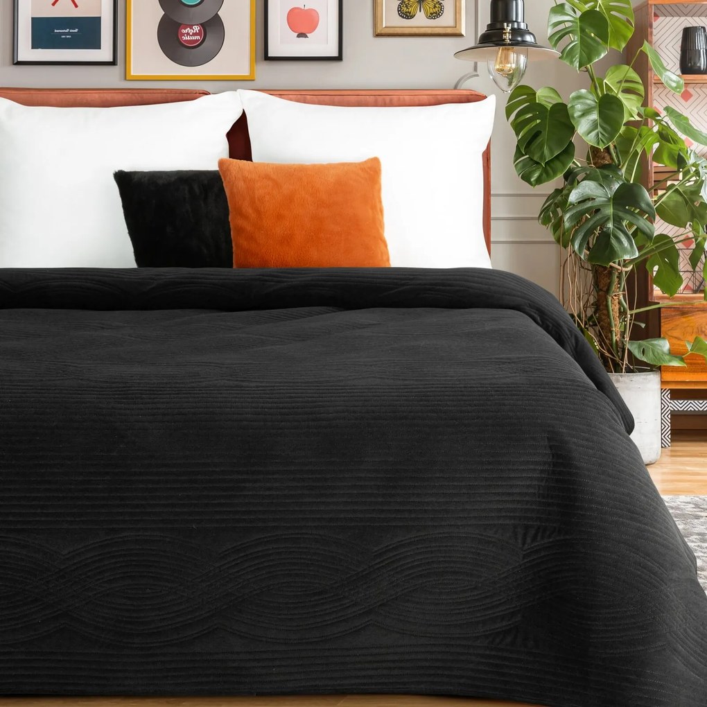 PREHOZ NA POSTEĽ VELVET2 220X240 CM ČIERNY