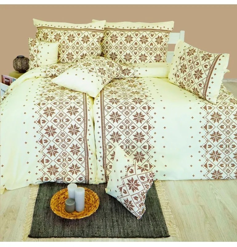 Obliečky bavlnené Etno krémovo-hnedé EMI, Štandardný set jednolôžko obsahuje 1x 140x200 + 1x 70x90