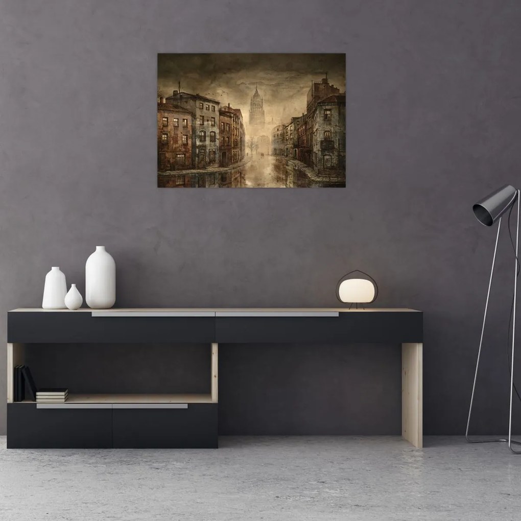 Sklenený obraz - Maľba mesta (70x50 cm)