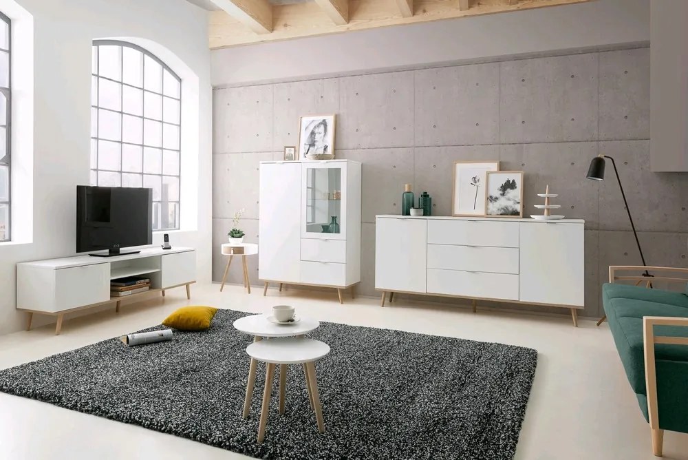 TV skrinka Göteborg, biela / dub sonoma