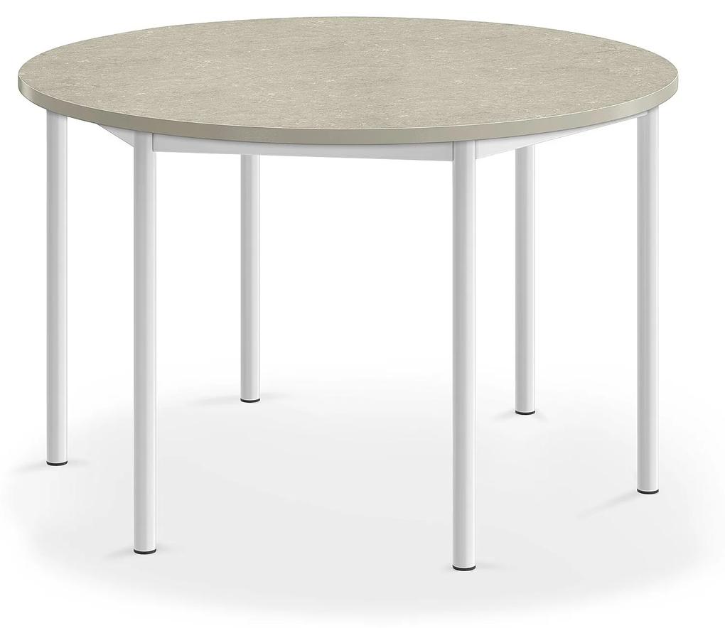 Stôl SONITUS, kruh, Ø1200x720 mm, linoleum - svetlošedá, biela