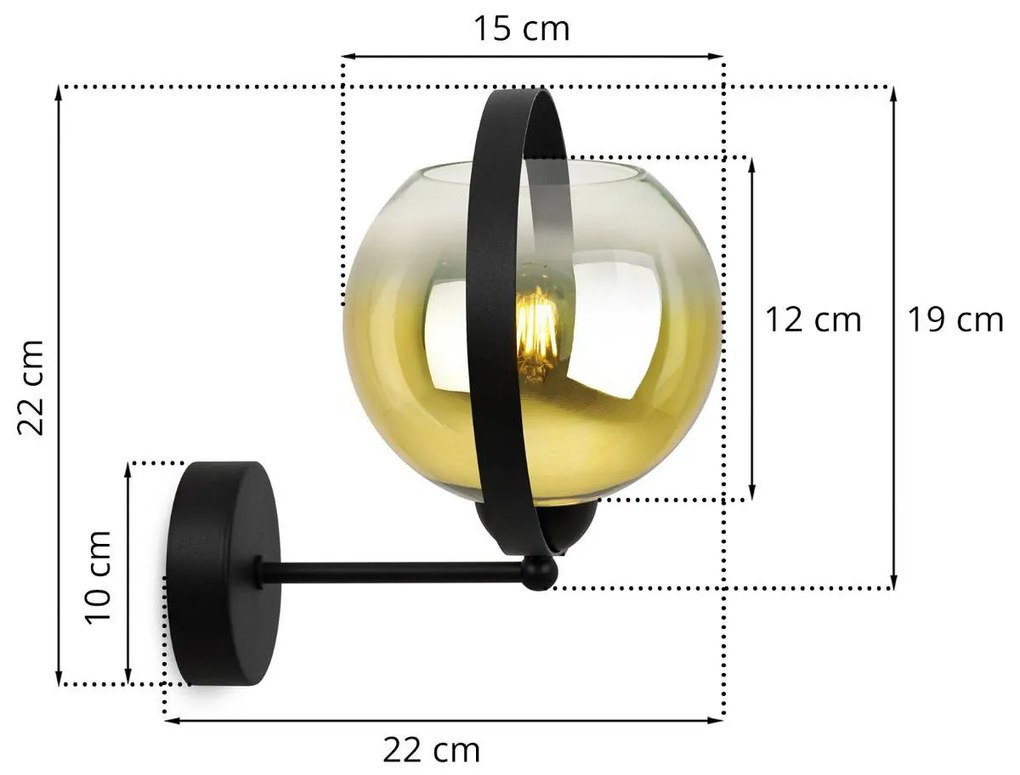 Nástenné svietidlo Bergen gold ring, 1x zlaté/transparentné sklenené tienidlo (fi 15cm)