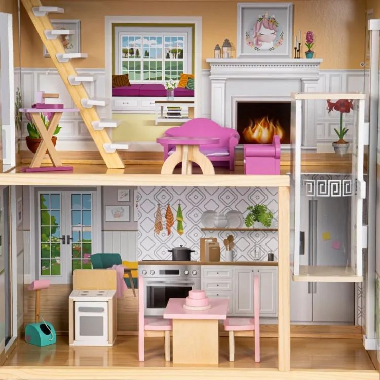 Veľký drevený domček pre bábiky s nábytkom