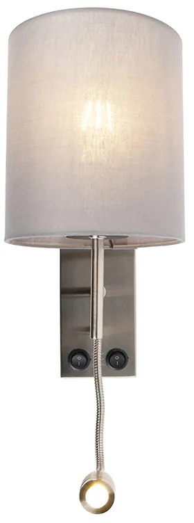 Inteligentná nástenná lampa oceľ s šedým tienidlom vrátane Wifi A60 - Stacca