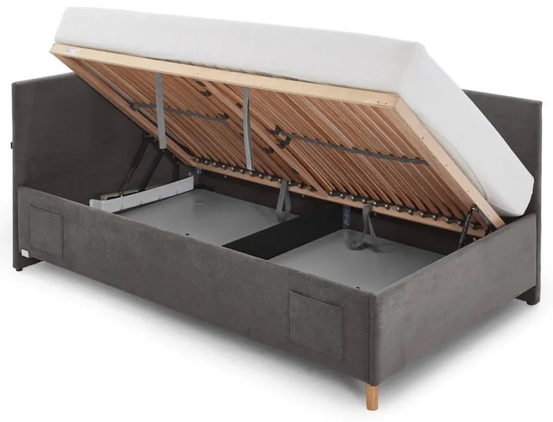 Antracitová čalúnená rohová detská posteľ s úložným priestorom s roštom 90x200 cm Cool – Meise Möbel
