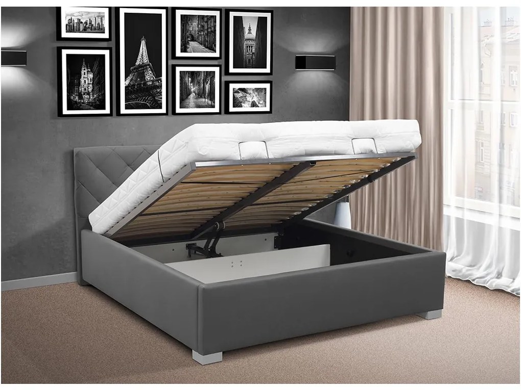 Čalúnená posteľ s elektrickým otváraním úložného priestoru DENIS 160 Farba: eko čierná