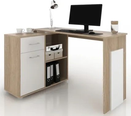 Rohový písací stôl Andy, dub sonoma/biela%