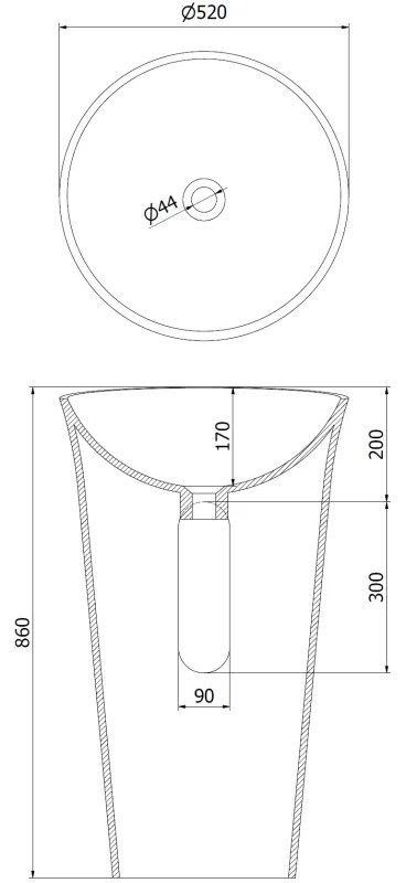 Mexen Nilda, voľnestojace umývadlo z konglomerátu 52x52x86 cm, biela matná, 26555200