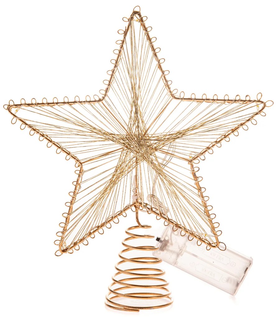 Kovová svietiaca špička na vianočný stromček Golden Glow, 20 x 24 cm, 10 LED