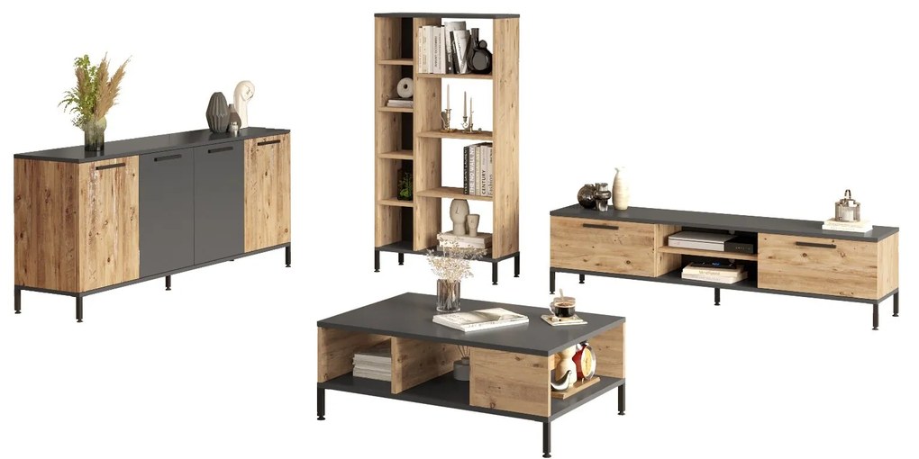 Súprava nábytku do obývacej izby RI6 borovica Atlantic/antracit