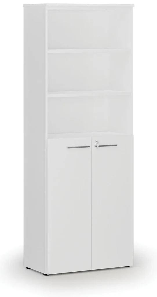 Kombinovaná kancelárska skriňa PRIMO WHITE, dvere na 3 poschodia, 800 x 420 x 2128 mm, biela