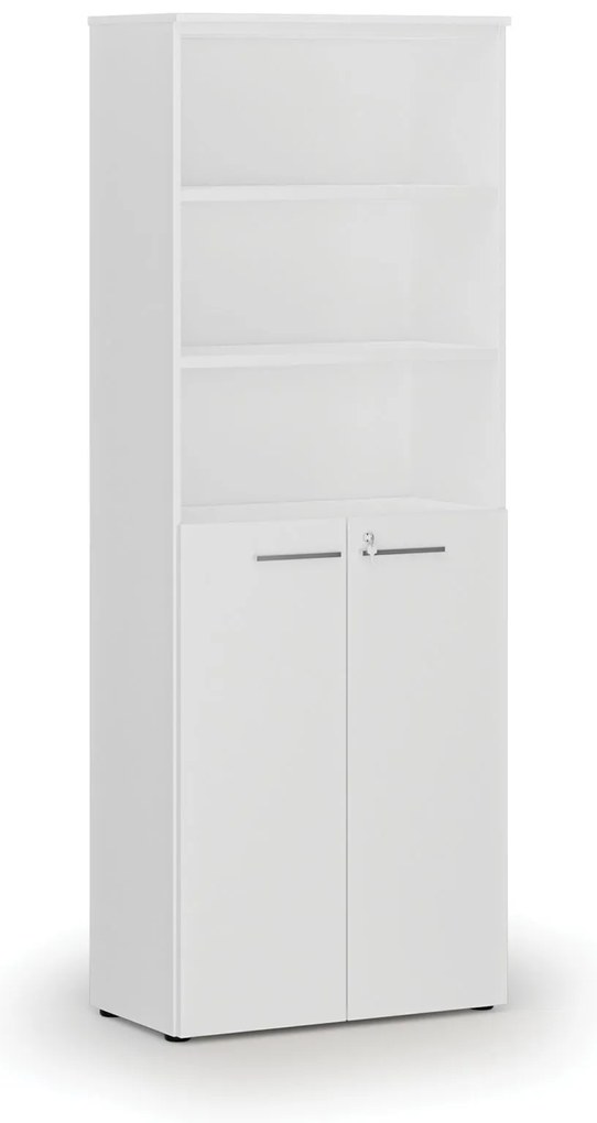 Kombinovaná kancelárska skriňa PRIMO WHITE, dvere na 3 poschodia, 800 x 420 x 2128 mm, biela