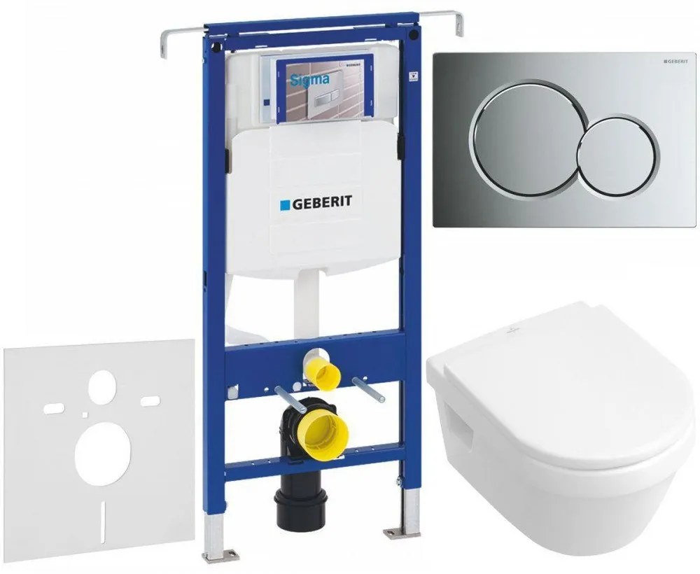 GEBERIT Duofix Special súprava 5v1 - inštalačný modul, závesné WC DirectFlush a Softclose sedátko VILLEROY &amp; BOCH Architectura, tlačítko Sigma01, 115.770.21.5 (lesklý chróm), 111.355.00.5 NB2