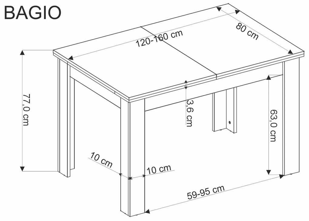 Rozkládací stůl Bagio 160 cm dub artisan/černý