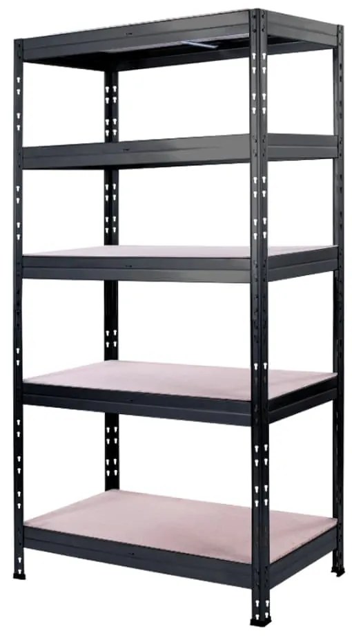 Kovový regál RIVET s drevenou HDF policou,180x90x45cm, 5 políc, 450 kg na policu,  antracitová hladká štruktúra