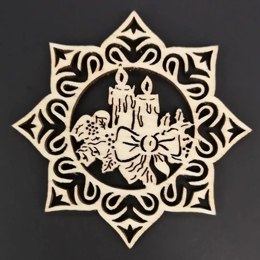 AMADEA Drevená ozdoba hviezda so sviečkami 6 cm