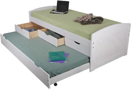 OVN posteľ IDN 8806 B biela s prístelkou borovica masív 90x200 cm + rošt