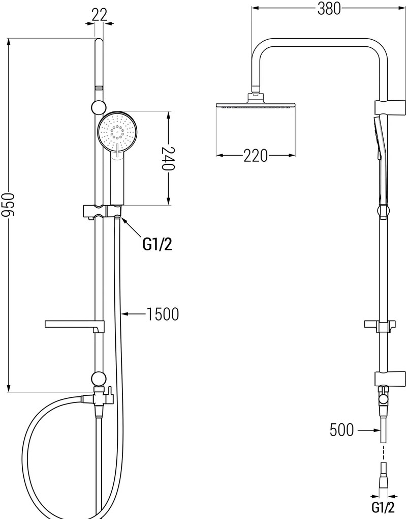 Mexen Carl, sprchový set s dažďovou sprchou a NOX termostatickou vaňovou batériou, čierna matná, 77350240-70