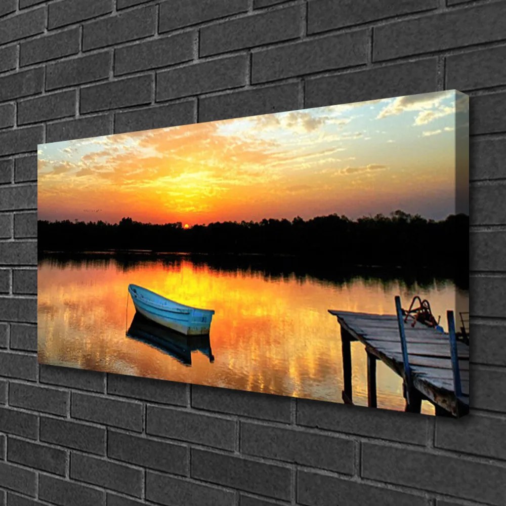 Obraz Canvas Loďka most jazero príroda 120x60 cm